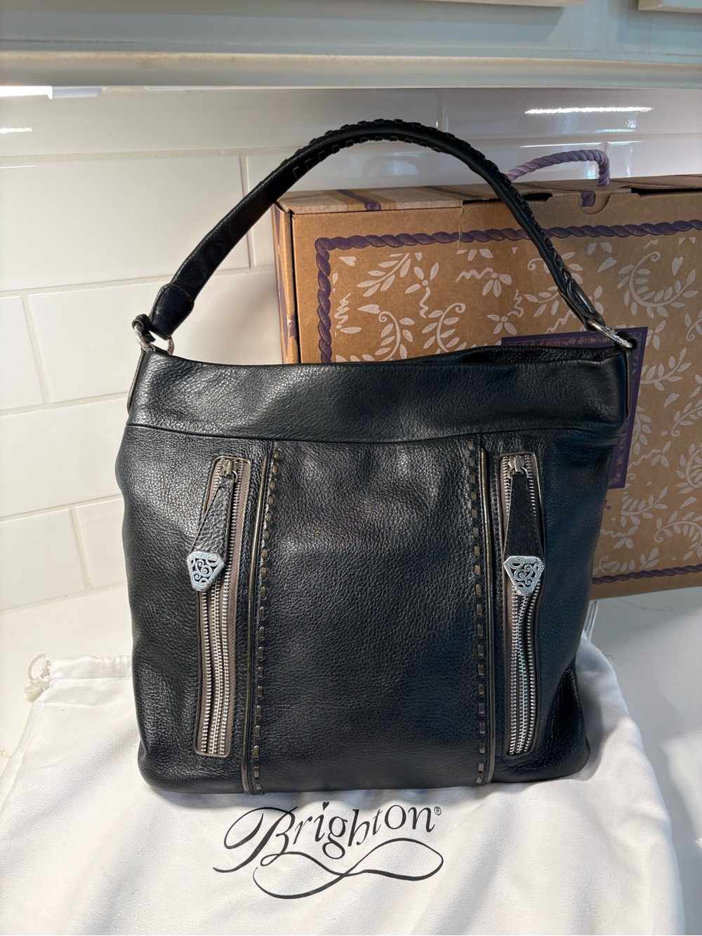 BRIGHTON Black Geary Hobo style Handbag with bag and box